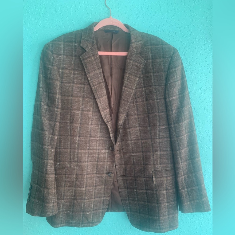 Brooks Brothers Mens Plaid Blazer Classic Suit Jacket 46R linen silk wool regent